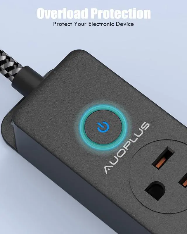 Alt view image 6 of 7 - Surge Protector Power Strip with USB C Ports, 10FT Braided Extension Cord, 5 Outlets and 3 USB Ports(1 USB C), AUOPLUS Mountable Power Strips Flat Plug with Overload Protection