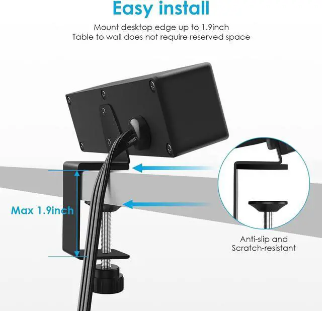 Alt view image 5 of 7 - CCCEI Desk Clamp Power Strip with USB-A and USB-C Ports, Desktop Mount Surge Protector 1200J, Widely Spaced Desk Outlet Station, Fast Charging, 6 FT Flat Plug, Fit 1.9 inch Tabletop Edge. (Black)