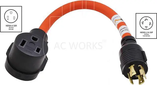 Alt view image 2 of 4 - AC WORKS 6-50 Welder Adapter (L14-30 30A 4-Prong Locking to 6-50)