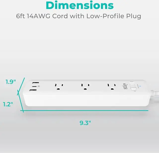 Alt view image 4 of 7 - KMC USB-C PD Surge Protector 3-Outlet Power Strip, 30W Power Delivery USB-C Port, 2 USB-A Ports, 980J Surge Protection, 6-Foot Extension Cord, White