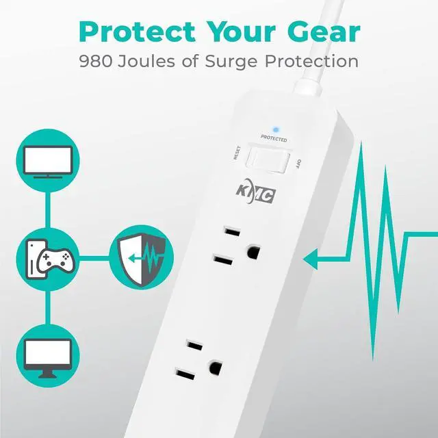 Alt view image 5 of 7 - KMC USB-C PD Surge Protector 3-Outlet Power Strip, 30W Power Delivery USB-C Port, 2 USB-A Ports, 980J Surge Protection, 6-Foot Extension Cord, White