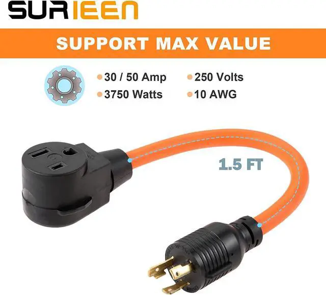 Alt view image 7 of 7 - NEMA L6-30P to 6-50R Generator to Welder Adapter Plug 1.5FT | 30Amp to 50Amp Generator Welder Adapter STW 10AWG/3C 250V