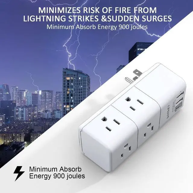 Alt view image 6 of 7 - USB Outlet Extender Surge Protector - Rotating Plug 3-Sided Swivel Power Strip 6 AC Spaced Outlet Splitter and 3 USB Ports (1 USB C) for Travel Home Office ETL