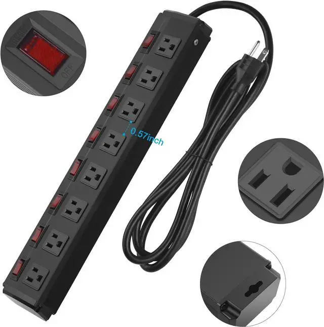 Alt view image 4 of 7 - Metal Power Strip Individual Switches 8 Outlets, Heavy Duty Power Strip Surge Protector for Appliances, 6 FT Extension Cord Strip, 1200J Surge Protector 15A 120V 1800W.