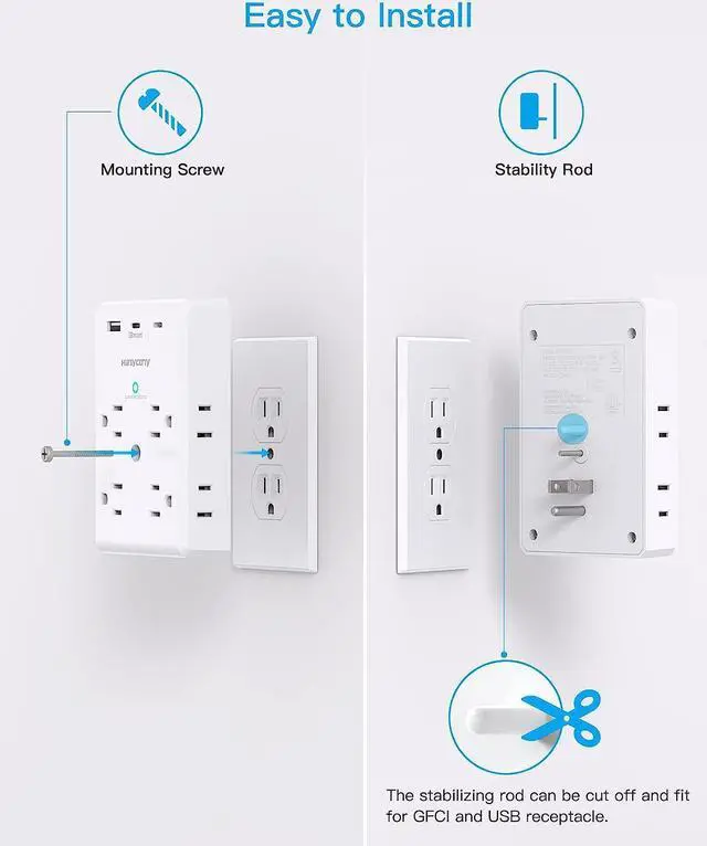 Alt view image 4 of 5 - Multi Plug Outlet Extender with USB C Ports, 3 Sided Power Strip with 900J Surge Protector, 8 Outlets Splitter with 3 USB Wall Charger, Wall Adapter Spaced for Home Travel Office Dorm Room, ETL Listed