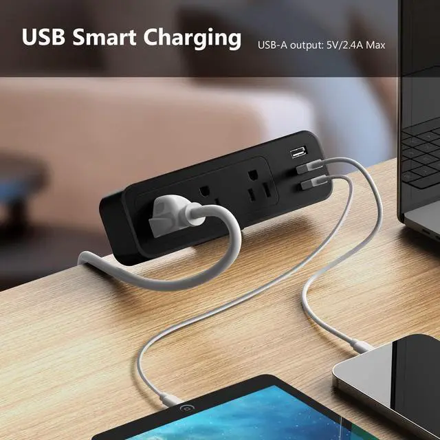Alt view image 3 of 7 - Desk Power Strip JSVER Desktop Charging Clamp, Desk Mount USB Charging Power Station, Desk Multi-Outlets, 3 AC Outlets 6.5 ft Extension Cord Desk Clamp Power Strip for Home Office Workshop (Black)