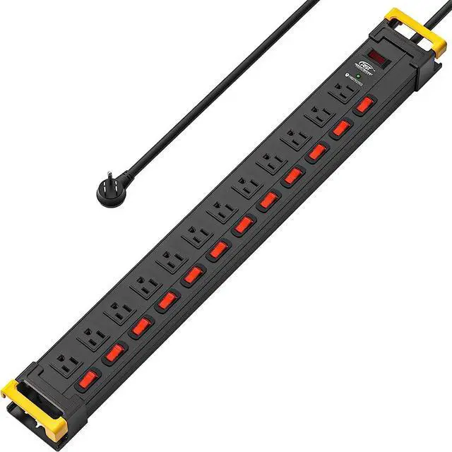 Main image of CRST 12 Outlet Heavy Duty Power Strip Surge Protector with Individual Switches, 15AMP/1875W Metal Power Strips with Cord Manager, 9FT, 1020J, for Garage, Workshop, Shop, Home