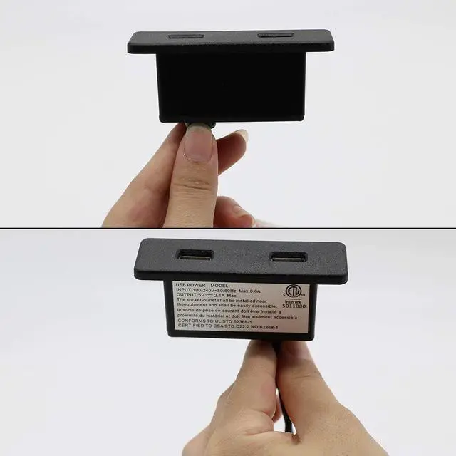 Alt view image 5 of 6 - Powered USB Hub Socket Recessed USB Power Strip Outlet with Power Supply 2 USB Ports 2.1A Mounted into Bed Desk Table Sofa