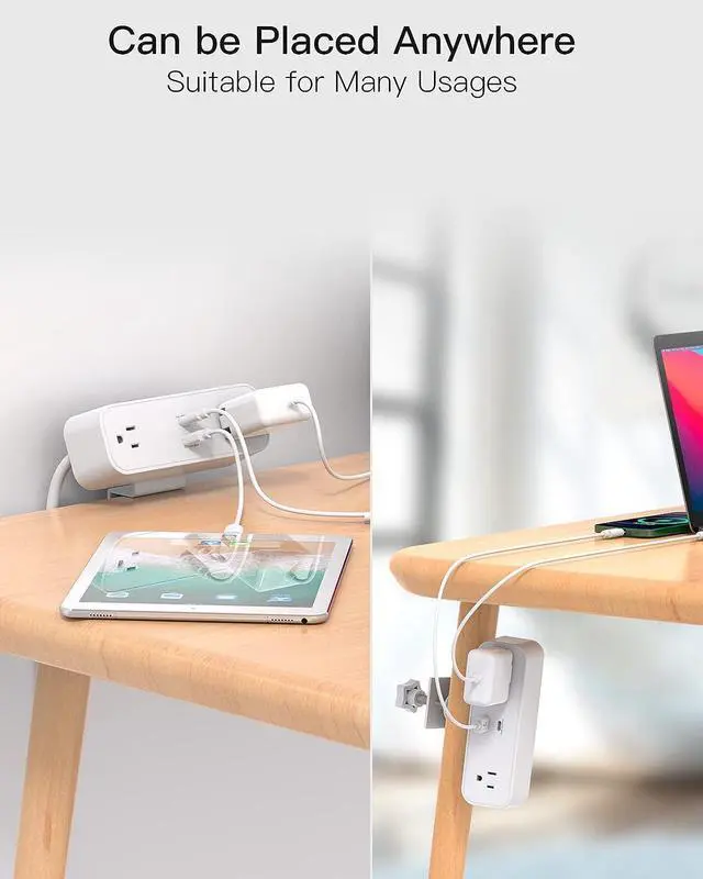 Alt view image 7 of 7 - Desk Clamp Power Strip, 65W 10ft Desk Power Strip - 2 Outlets Desktop Power Strip with USB C 65W, USB A(QC 18W) Desktop Desk Clamp Desk Power Station for Office, Home