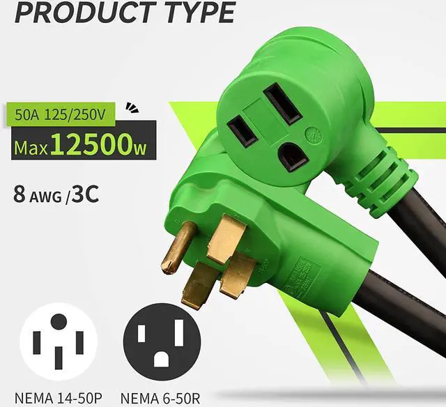 Alt view image 2 of 7 - RVMATE Welder Adapter Cord 50 Amp to 50 Amp, NEMA 14-50P to 6-50R | Electrical RV Converter, 12 Inch