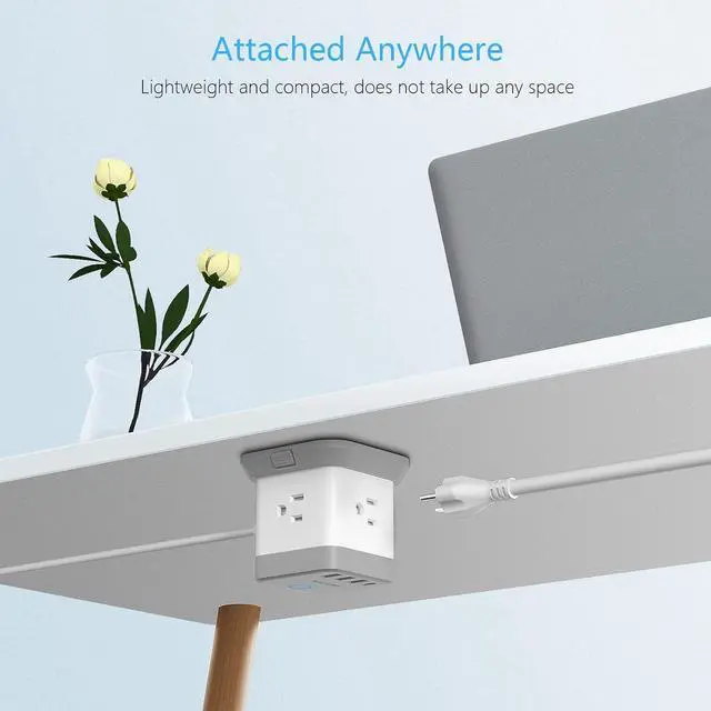 Alt view image 3 of 7 - BESTEK Power Strip with USB, Vertical Cube Mountable Power Outlet Extender with 3 Outlets, 3 USB & 1 USB-C PD20W Ports, 5 Feet Extension Cord Flat Plug and Detachable Base for Easy Mounting