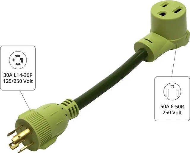 Alt view image 2 of 6 - NemaTech NEMA L14-30P To 6-50R, 12 AWG, 30AMP for Generators Welder Tesla Electric Vehicle EV Adapter Cable (1 ft)