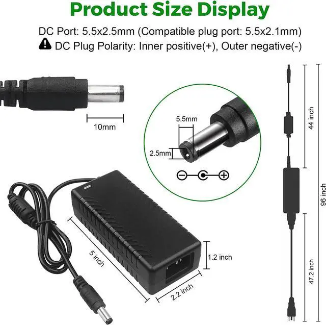 Alt view image 2 of 7 - 24V 3A 72W Power Supply Adapter AC 100-240V to DC 24 Volt 3 Amp Converter Transformer 5.5x2.5mm Plug for TS100 SH72 Mini Electric Soldering Iron/LED Strip Light/CCTV Security System/LCD Monitor