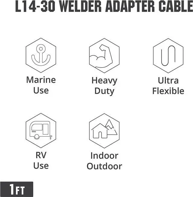 Alt view image 3 of 6 - NemaTech NEMA L14-30P To 6-50R, 12 AWG, 30AMP for Generators Welder Tesla Electric Vehicle EV Adapter Cable (1 ft)
