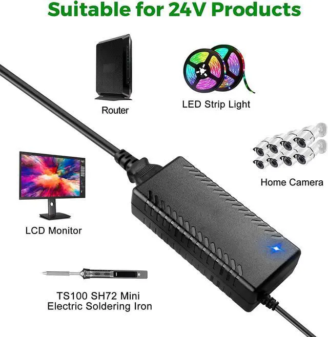 Alt view image 6 of 7 - 24V 3A 72W Power Supply Adapter AC 100-240V to DC 24 Volt 3 Amp Converter Transformer 5.5x2.5mm Plug for TS100 SH72 Mini Electric Soldering Iron/LED Strip Light/CCTV Security System/LCD Monitor