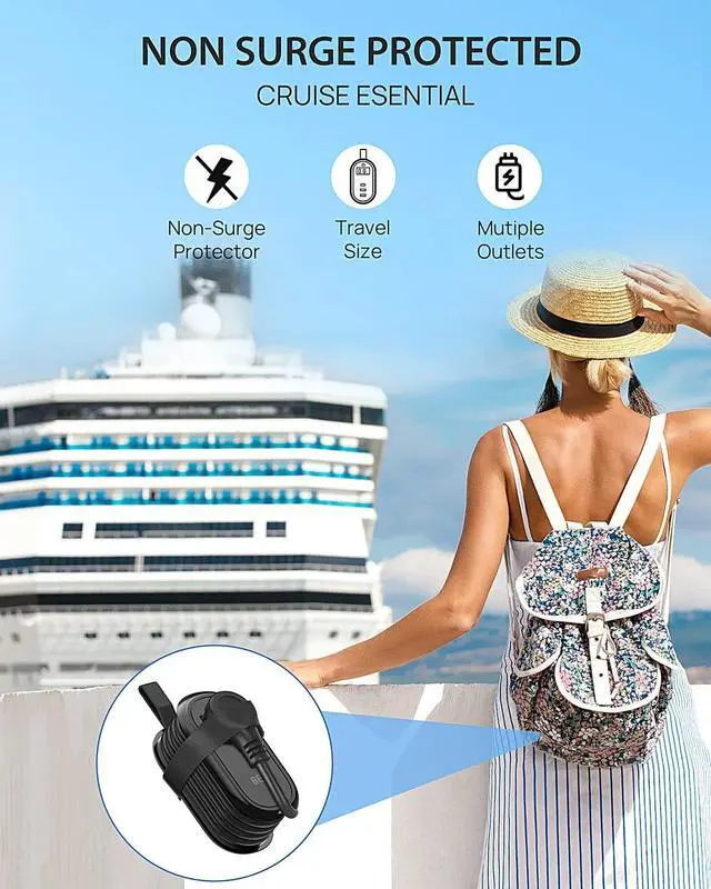 Alt view image 6 of 6 - BEVA Travel Power Strip with USB C Ports, 4FT Extension Cord, 2 Outlets, 3 USB Ports, Cruise Ship Essentials (3.4A Charge, Black)