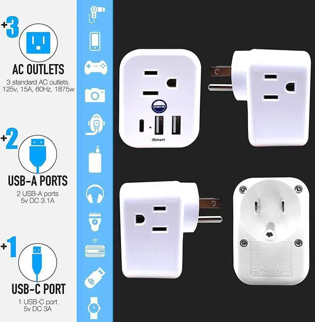 Alt view image 3 of 7 - Cruise Approved Power Strip Non Surge Protector for Cruise Ship Multi Plug, 6 Outlets, 2 USB-A, 1 USB-C, & 3 AC Outlet for Carnival, Celebrity, Princess, Norwegian & Major Lines in 2026 & 2027