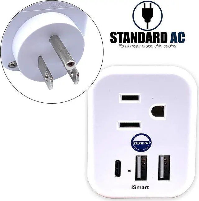 Alt view image 5 of 7 - Cruise Approved Power Strip Non Surge Protector for Cruise Ship Multi Plug, 6 Outlets, 2 USB-A, 1 USB-C, & 3 AC Outlet for Carnival, Celebrity, Princess, Norwegian & Major Lines in 2026 & 2027