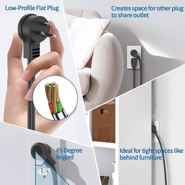 Alt view image 6 of 7 - 25 ft Extension Cord Flat Plug, NTONPOWER 8 Outlet Surge Protector Power Strip with USB Ports, 15A Circuit Breaker, Wall Mount Surge Protector for Home, Office, Workbench or Garage, ETL Listed, Black