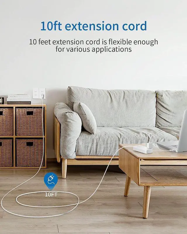 Alt view image 5 of 7 - NTONPOWER 2 Prong Power Strip with 10ft Extension Cord, 2100J Surge Protector 1875W with 6 Outlets 4 USB Ports (2 USB C), 3 Prong Outlet Adapter, Wall Mount for Non-Grounded Plug, Ideal for Old House