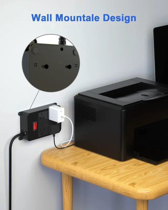 Alt view image 6 of 6 - Outlet Extender, Waterproof Surge Protector Power Strip 6 Ft Cord, Outdoor Extension Cord with Multiple Outlets, 4 Wide Outlets, 3 USB Ports, Shockproof Overload Protection Black