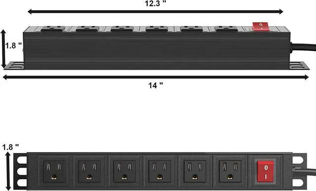 Alt view image 4 of 7 - BTU 6 Outlet Power Strip, Metal Mountable Power Strip Surge Protector, Heavy Duty Wall Mount Power Outlet for Commercial, Industrial, Workshop, 6FT Power Cord, 15A/125V 1875W (Black 6FT)