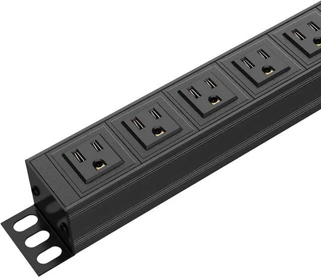 Alt view image 6 of 7 - BTU 6 Outlet Power Strip, Metal Mountable Power Strip Surge Protector, Heavy Duty Wall Mount Power Outlet for Commercial, Industrial, Workshop, 6FT Power Cord, 15A/125V 1875W (Black 6FT)