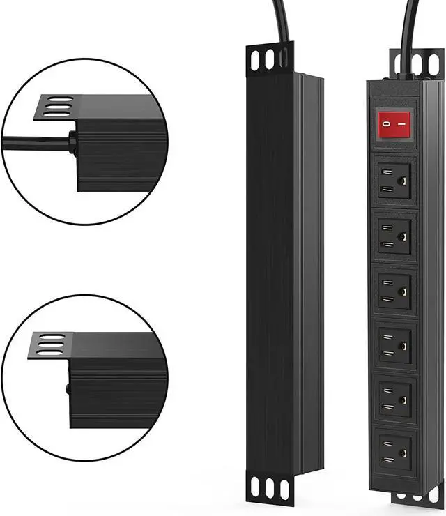 Alt view image 2 of 7 - BTU 6 Outlet Power Strip, Metal Mountable Power Strip Surge Protector, Heavy Duty Wall Mount Power Outlet for Commercial, Industrial, Workshop, 6FT Power Cord, 15A/125V 1875W (Black 6FT)
