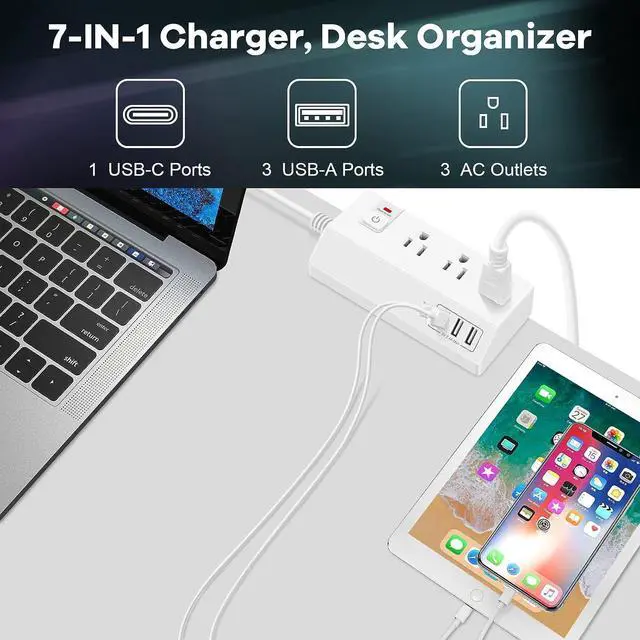 Alt view image 2 of 7 - Desk Clamp Power Strip with USB C (20W PD) - Removable Surge Protector with 3 Outlet 4 USB Ports - Multi Outlet Plug Edge Mount Desktop Power Station Charging Hub - Home Office Desk Accessories