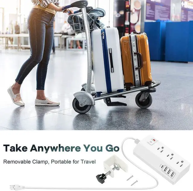 Alt view image 5 of 7 - Desk Clamp Power Strip with USB C (20W PD) - Removable Surge Protector with 3 Outlet 4 USB Ports - Multi Outlet Plug Edge Mount Desktop Power Station Charging Hub - Home Office Desk Accessories