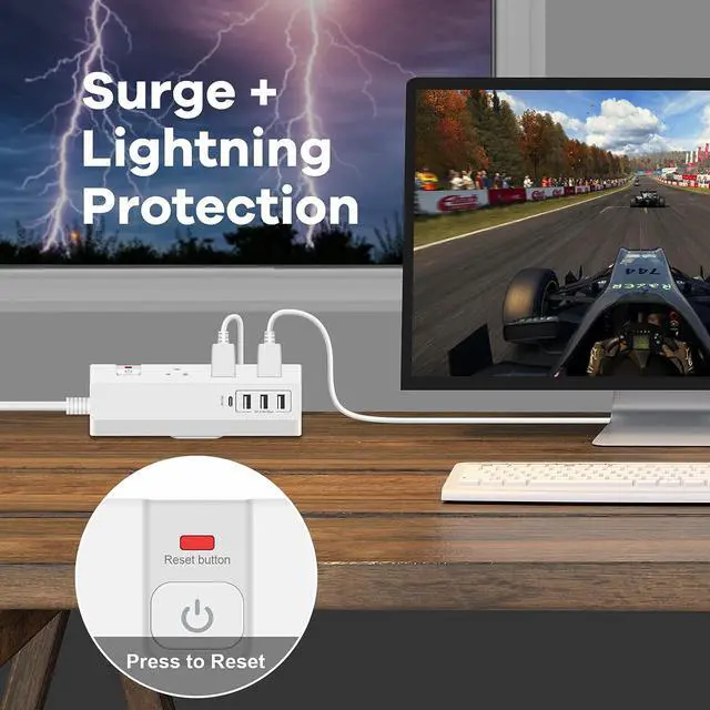 Alt view image 6 of 7 - Desk Clamp Power Strip with USB C (20W PD) - Removable Surge Protector with 3 Outlet 4 USB Ports - Multi Outlet Plug Edge Mount Desktop Power Station Charging Hub - Home Office Desk Accessories