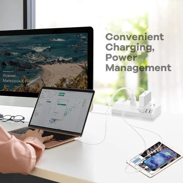 Alt view image 7 of 7 - Desk Clamp Power Strip with USB C (20W PD) - Removable Surge Protector with 3 Outlet 4 USB Ports - Multi Outlet Plug Edge Mount Desktop Power Station Charging Hub - Home Office Desk Accessories