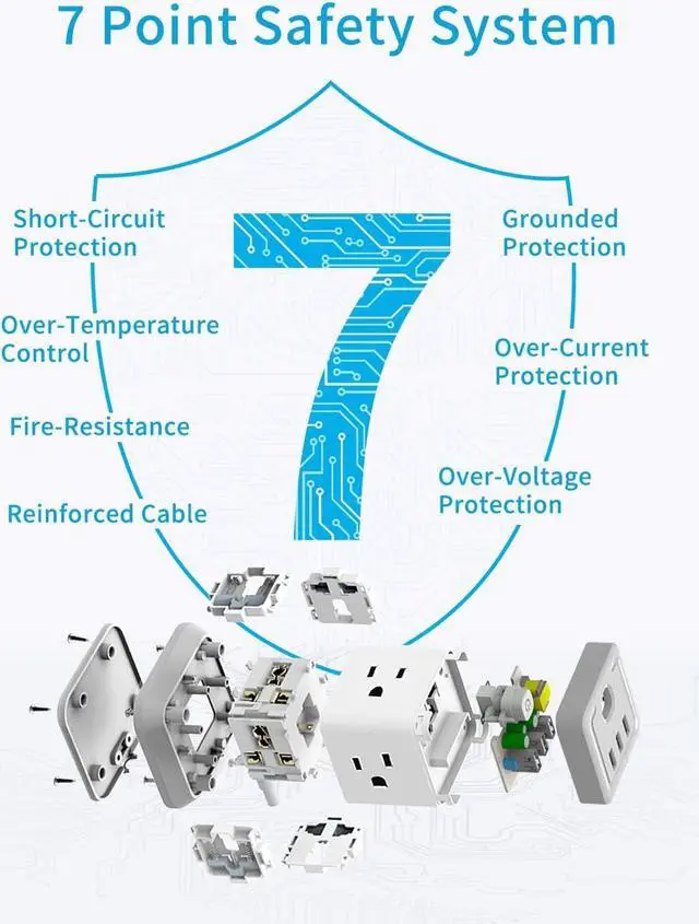Alt view image 6 of 7 - Power Strip with USB, FDTEK Flat Plug Extension Cord with 4 Outlets and 3 USB Ports, 5 FT Power Cord Desktop Charging Station, Overload Protection, Compact Portable for Travel Home Office Cruise Ship