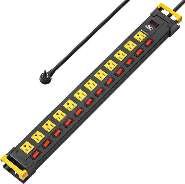 Main image of CRST 12 Outlets Long Power Strip, 9 FT Cord Metal Surge Protector Power Strip with Individual Switches, Wall Mount Power Strip with Cord Manager, 1020J, 15Amp/1875W for Garage,Workshop, Office, Home