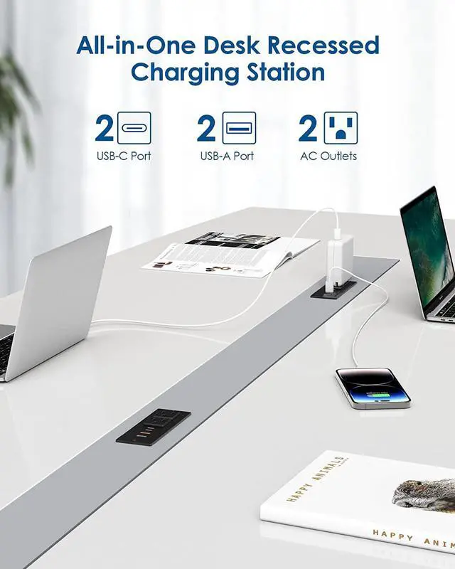 Alt view image 4 of 7 - Recessed Power Strip with 30W USB C,Ultra Thin Flat Plug Power Strip,2 Outlets 4 USB Ports,Furniture Flush Mount Desk Outlet,Recessed Outlet for Side Table/Sofa Table,6ft Cord (Black)
