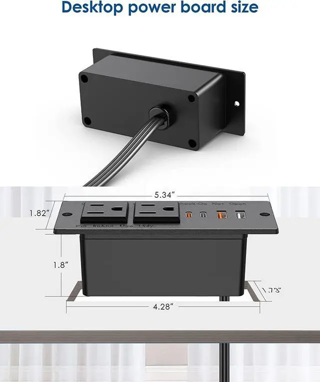 Alt view image 7 of 7 - Recessed Power Strip with 30W USB C,Ultra Thin Flat Plug Power Strip,2 Outlets 4 USB Ports,Furniture Flush Mount Desk Outlet,Recessed Outlet for Side Table/Sofa Table,6ft Cord (Black)