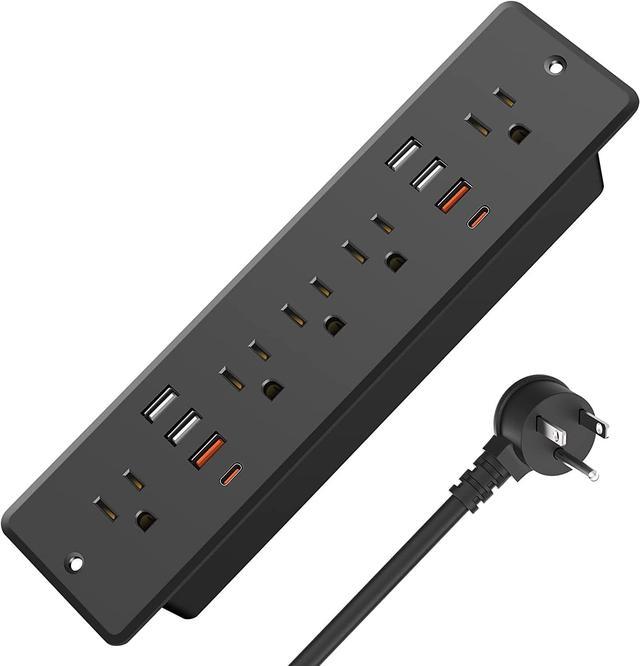 HHSOET 13 in 1 Recessed Power Strip Flat Plug, Fast Charging Furniture  Outlet with USB, Conference Recessed Surge Protection Socket with 5 AC Plugs,  6 USB Ports 2 USB-C, 6ft Power Cord.(Black) 