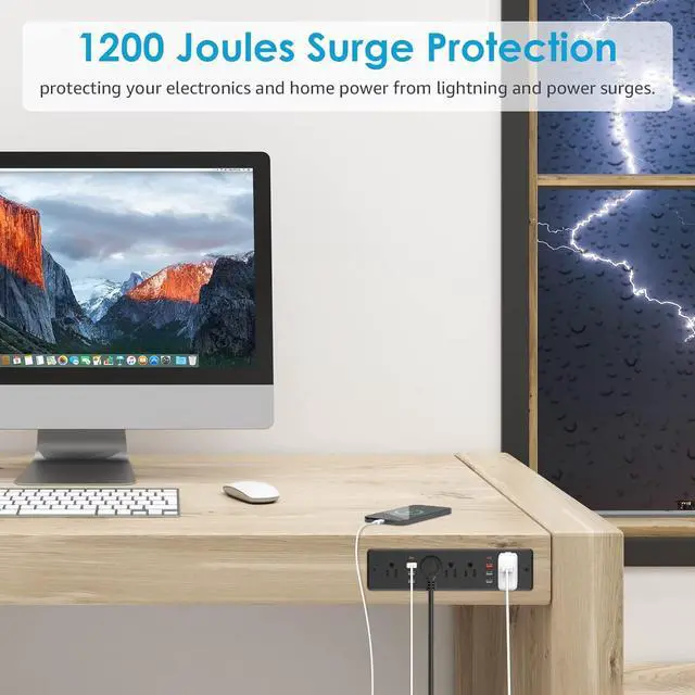 Alt view image 4 of 7 - 13 in 1 Recessed Power Strip Flat Plug Fast Charging Furniture Outlet with USB Conference Recessed Surge Protection Socket with 5 AC Plugs 6 USB Ports 2 USB-C 6ft Power Cord.(Black)