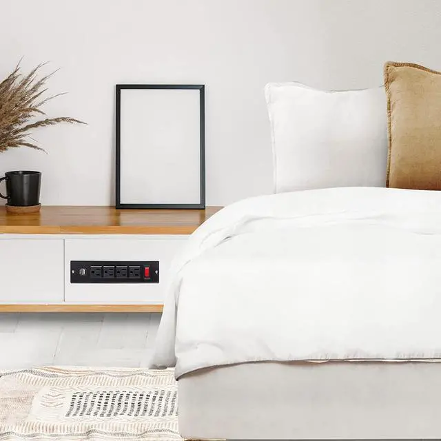 Alt view image 6 of 6 - Recessed Power Strip with USB Flush Mount Power Outlet Built in Desktop Power Extension Cord Plug for Countertop Kitchen Drawer Conference Cabinet Nightstand Desk.