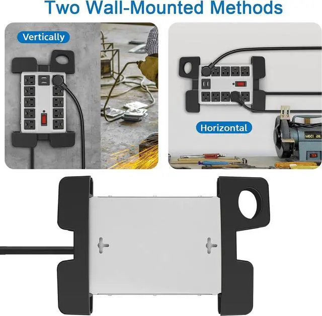 Alt view image 5 of 7 - CCCEI Heavy Duty Power Strip with USB Ports, Garage 10 Outlets Surge Protector 2700 Joules, Industrial Workshop Metal 15Amp Multiple Outlets, 6 FT Extension Cord and Wide Spaced Grey.
