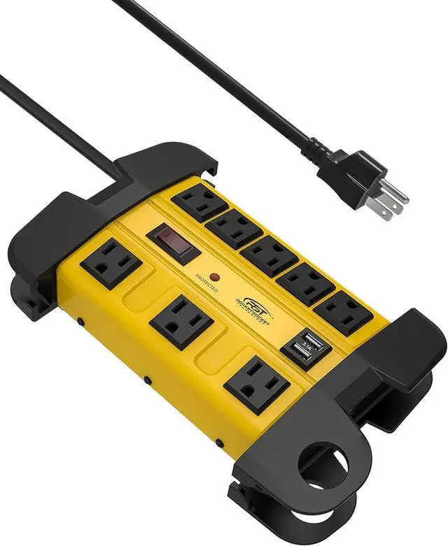 Main image of Heavy Duty Surge Protector Power Strip with 2 USB Ports, CRST 8-Outlet Metal Industrial Power Block with 15A Circuit Breaker, 6ft Extension Cord, 1350 Joules for Workshop, Garage, Office, Shop