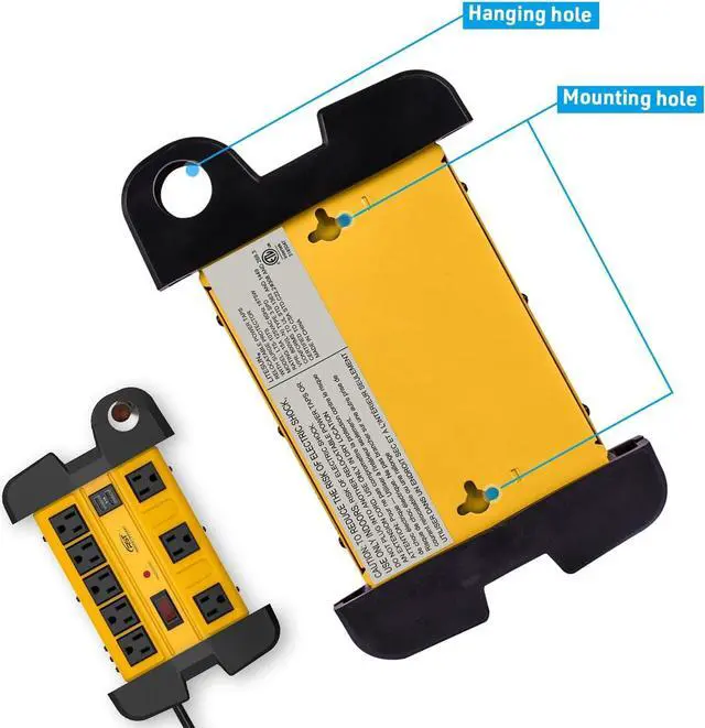 Alt view image 6 of 6 - Heavy Duty Surge Protector Power Strip with 2 USB Ports, CRST 8-Outlet Metal Industrial Power Block with 15A Circuit Breaker, 6ft Extension Cord, 1350 Joules for Workshop, Garage, Office, Shop