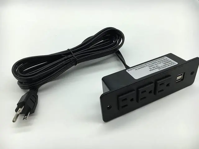 Alt view image 4 of 5 - Conference Recessed Power Strip with USB 3 Outlets 1875W/12amp 2 USB Ports 2.1amp 10ft Power Cord Black