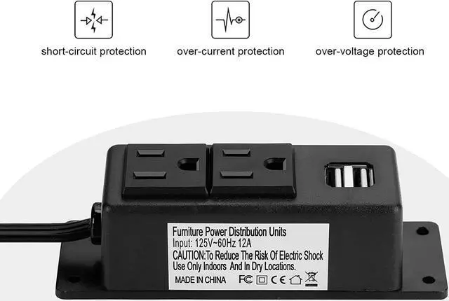 Alt view image 4 of 7 - Power Strip with USB, BTU Desktop Power Outlet with 2 AC Outlets, 2 USB Ports, 6.56ft Extension Cord, Mountable Under Desk, Workbench, Nightstand, Dresser, Table, Black