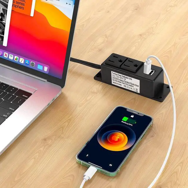 Alt view image 6 of 7 - Power Strip with USB, BTU Desktop Power Outlet with 2 AC Outlets, 2 USB Ports, 6.56ft Extension Cord, Mountable Under Desk, Workbench, Nightstand, Dresser, Table, Black