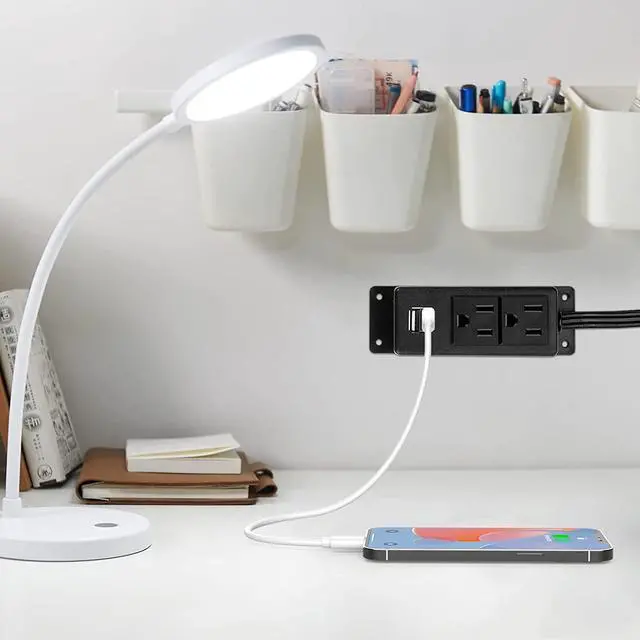Alt view image 5 of 7 - Power Strip with USB, BTU Desktop Power Outlet with 2 AC Outlets, 2 USB Ports, 6.56ft Extension Cord, Mountable Under Desk, Workbench, Nightstand, Dresser, Table, Black