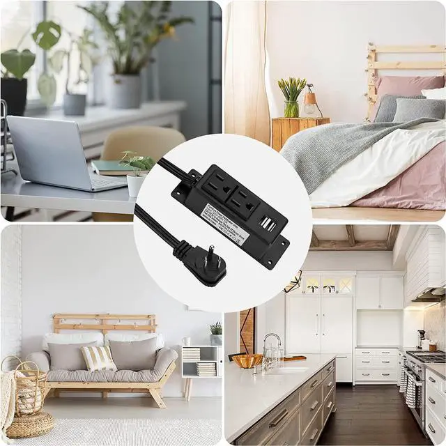 Alt view image 7 of 7 - Power Strip with USB, BTU Desktop Power Outlet with 2 AC Outlets, 2 USB Ports, 6.56ft Extension Cord, Mountable Under Desk, Workbench, Nightstand, Dresser, Table, Black