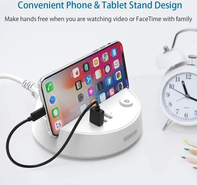 Alt view image 2 of 7 - Nightstand Power Strip with USB - NTONPOWER 3 Outlets 3 USB Desktop Charging Station, 5ft Extension Cord with Switch Control and Phone/Tablet Holder for Home, Cruise Ship, Hotel and Office (White)