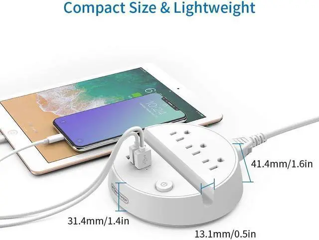 Alt view image 3 of 7 - Nightstand Power Strip with USB - NTONPOWER 3 Outlets 3 USB Desktop Charging Station, 5ft Extension Cord with Switch Control and Phone/Tablet Holder for Home, Cruise Ship, Hotel and Office (White)
