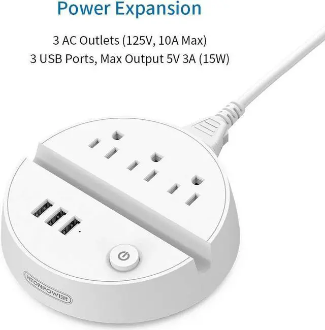 Alt view image 6 of 7 - Nightstand Power Strip with USB - NTONPOWER 3 Outlets 3 USB Desktop Charging Station, 5ft Extension Cord with Switch Control and Phone/Tablet Holder for Home, Cruise Ship, Hotel and Office (White)